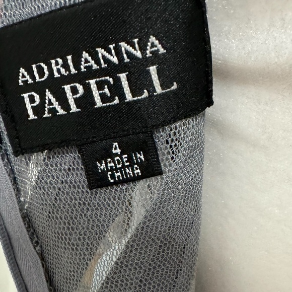 Adrianna Papell Dress Womens Tiered Silver Satin Mesh Cocktail Sleeveless Sz 4 - Picture 10 of 12